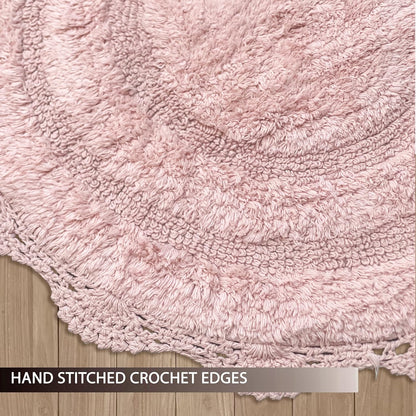Chardin home Pink Crochet Bathrug, 100% Cotton Oval bathmat with artisanally Handcrafted Crochet Border, 21x34 Inch, Medium Rug, Perfect for Half Baths, Powder Rooms, bathrooms