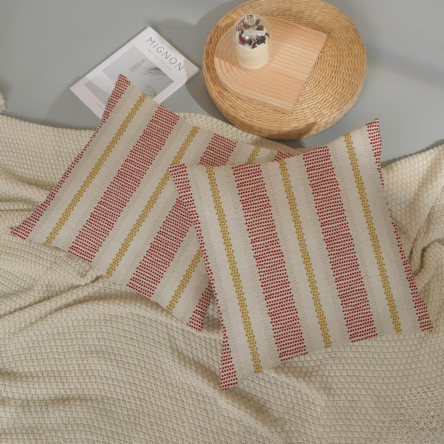 Pink Sage Green Pillow Covers 18x18 Inch 2 Pcs Boho Preppy Polka Dots Striped Decor Throw Pillows Modern Geometric Outdoor Farmhouse Decoration Pillowcase Linen Cushion Cover for Couch Sofa