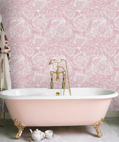 HeloHo Pink Peel and Stick Wallpaper Pink Floral Contact Paper Boho Wallpaper Removable Self Adhesive Flower Wall Paper for Cabinet Bathroom Bedroom Decoral Papel Tapiz para Pared 17.3" X 78.7"