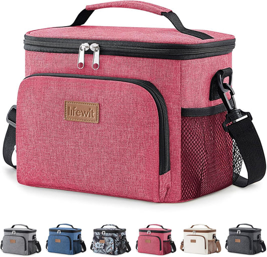 Lifewit Reusable Insulated Lunch Bag, Portable Cooler Freezable Soft Lunchbox Leakproof with Adjustable Shoulder Strap for Men Women Adult for Work Picnic or Travel, 9L 12 Can, Pink