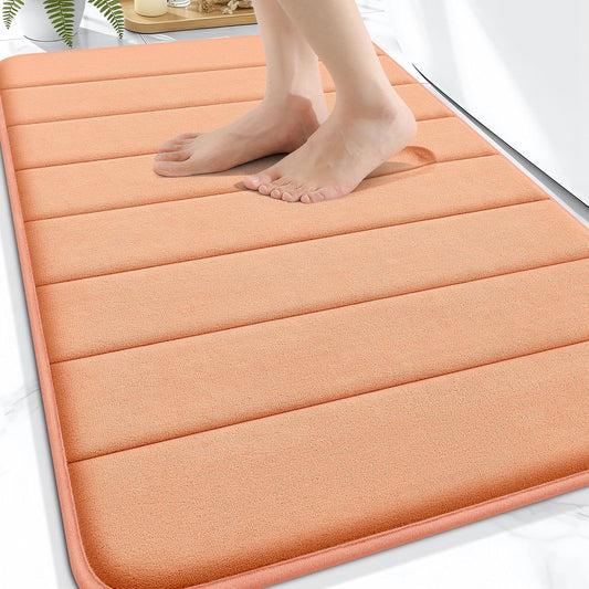 OLANLY Memory Foam Bath Mat 30x20, Super Soft Absorbent Bathroom Rugs, Quick Dry, Machine Washable Shower Floor Rugs, Bathmat Carpet, Bathroom Home Decor Accessories, Peach