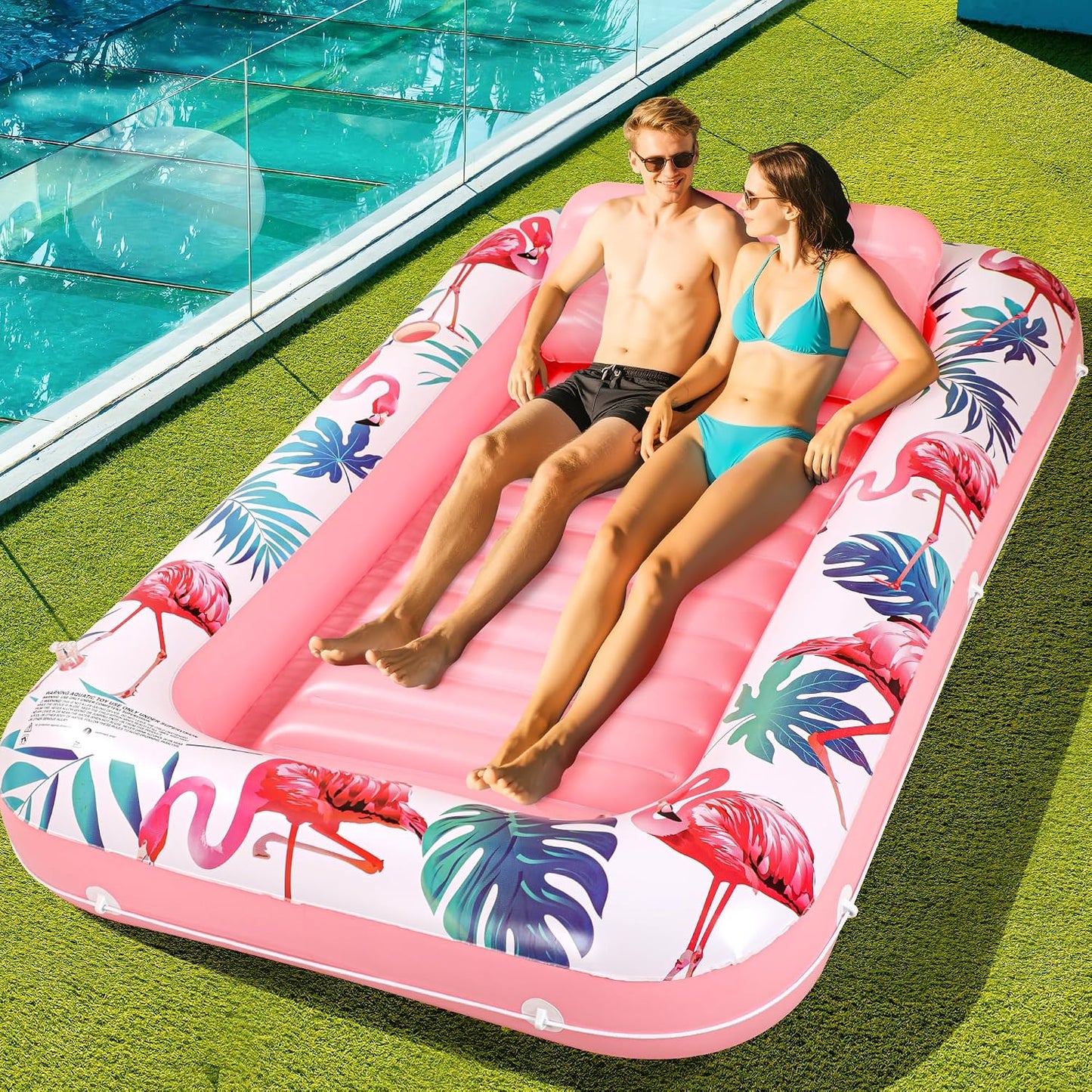 Tanning Pool Floats for Adults with Cup Holder & Pillow, Thick UV-Resistant PVC Portable Float for Backyard, Pool, Lake - Compact Design, Easy Inflation, Durable for Tanning & Relaxation