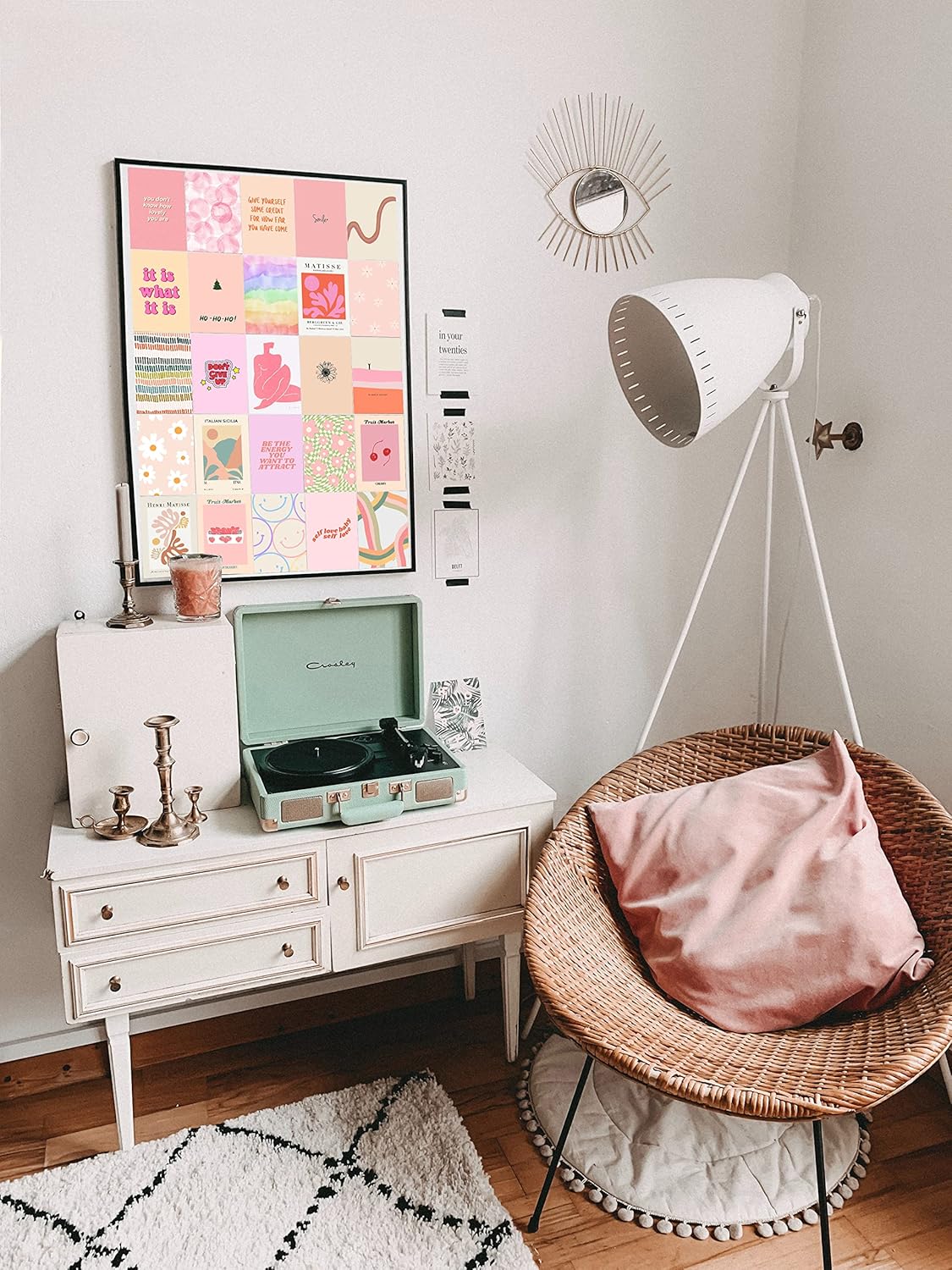 EDUS Pink Danish Pastel Room Decor, Wall Collage Kit, Aesthetic Posters Prints for Teen Girls, Dorm, 50pcs (4x6 inch), Trendy Wall Art
