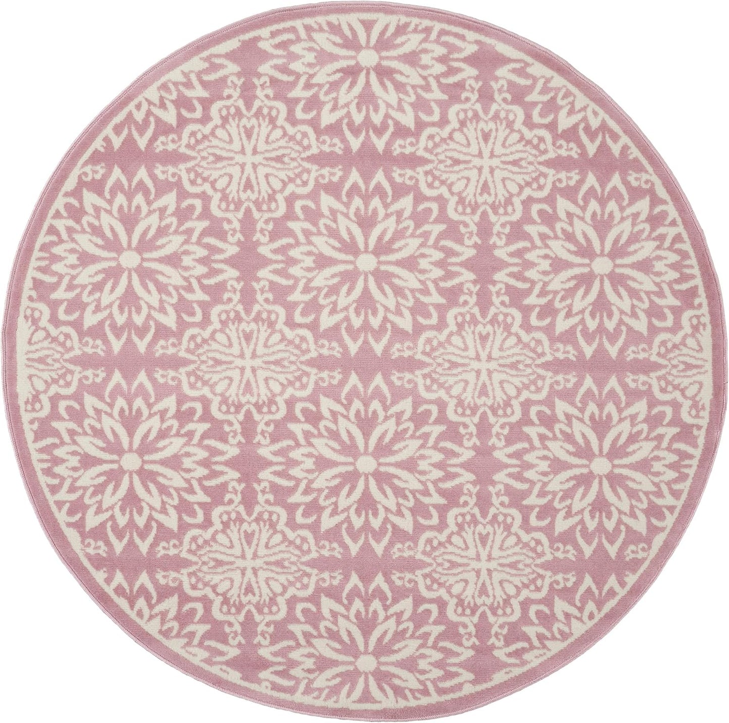 Nourison Home Jubilant Floral Ivory/Pink 5'3'' x Round Area-Rug, Easy-Cleaning, Non Shedding, Bed Room, Living Room, Dining Room, Kitchen (5 Round)
