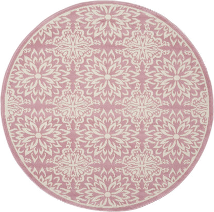 Nourison Home Jubilant Floral Ivory/Pink 5'3'' x Round Area-Rug, Easy-Cleaning, Non Shedding, Bed Room, Living Room, Dining Room, Kitchen (5 Round)