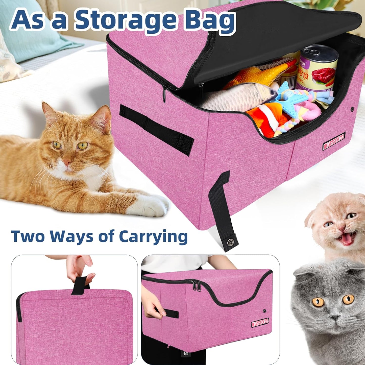 Petskd High Sides Portable Travel Litter Box for Cats with Lid and 10 pcs Liner Bags, Light Weight and Leak-Proof for Road Trips, Hotel Stays, Car Travel(Pink)