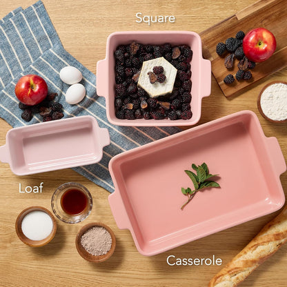 Best Choice Products 3-Piece Ceramic Bakeware Set, Stoneware Baking Dishes, Porcelain Casserole Bakeware Dishes, Serving Dishes - 9x12 Casserole, Loaf Pan, 8x8 Baking Dish - Pink Champagne