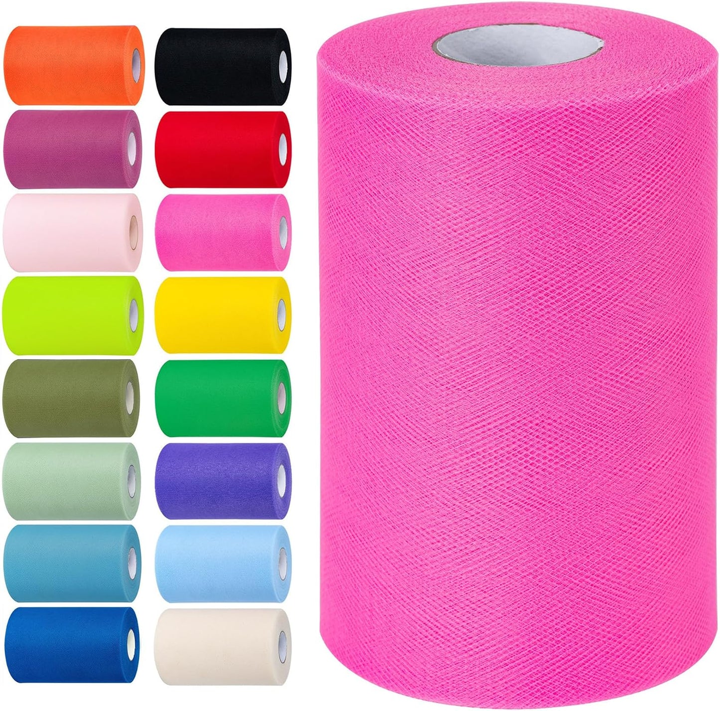 Hot Pink Tulle Fabric Rolls 6 Inch by 100 Yards (300 feet) Tulle Roll Spool Fabric for DIY Tutu Skirt Baby Shower Birthday Party Wedding Decorations Christmas Craft Supplies (Pink)