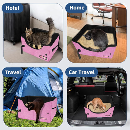 Petskd High Sides Portable Travel Litter Box for Cats with Lid and 10 pcs Liner Bags, Light Weight and Leak-Proof for Road Trips, Hotel Stays, Car Travel(Pink)