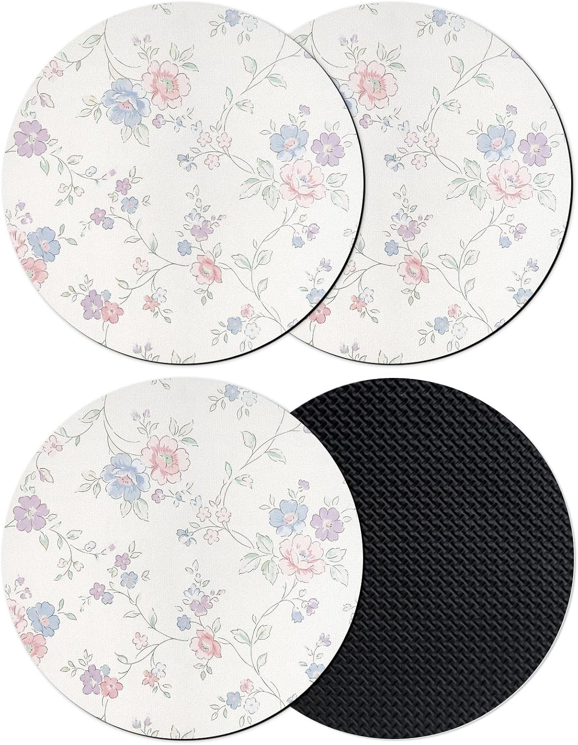 Blue Purple Flowers Coasters Set of 4, Rustic Light Purple Blue Pink Floral Silicone Coasters for Drinks Non-Slip Cup Mat for Home Kitchen Table Decor