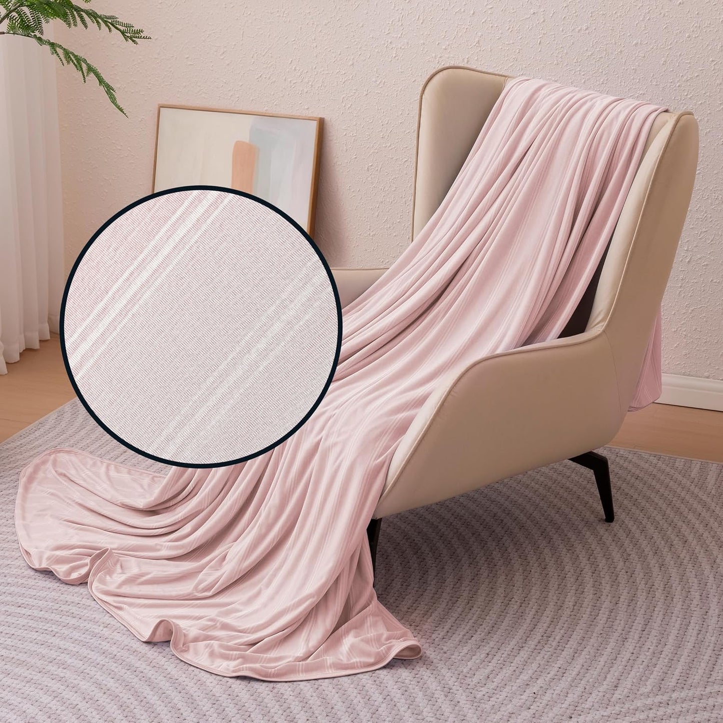 Amazon Basics Striped Cooling Blanket for Hot Sleepers, Reversible Lightweight Thin Throw Blanket for Bed, Couch and Sofa, Throw (50" x 70"), Pink Striped