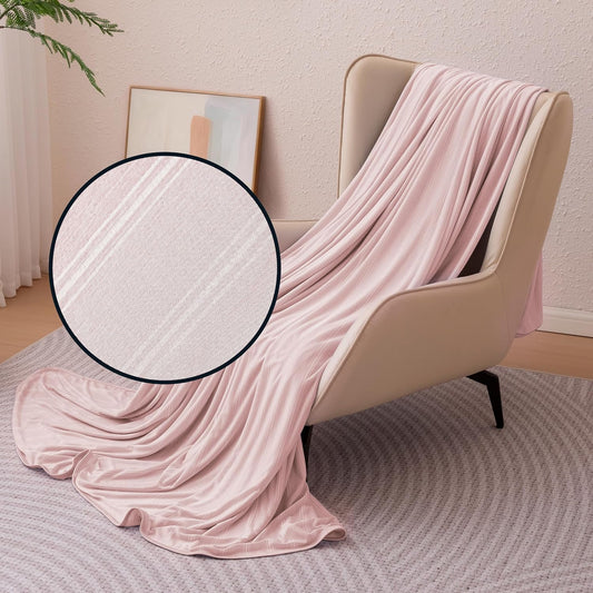 Amazon Basics Striped Cooling Blanket for Hot Sleepers, Reversible Lightweight Thin Throw Blanket for Bed, Couch and Sofa, Throw (50" x 70"), Pink Striped