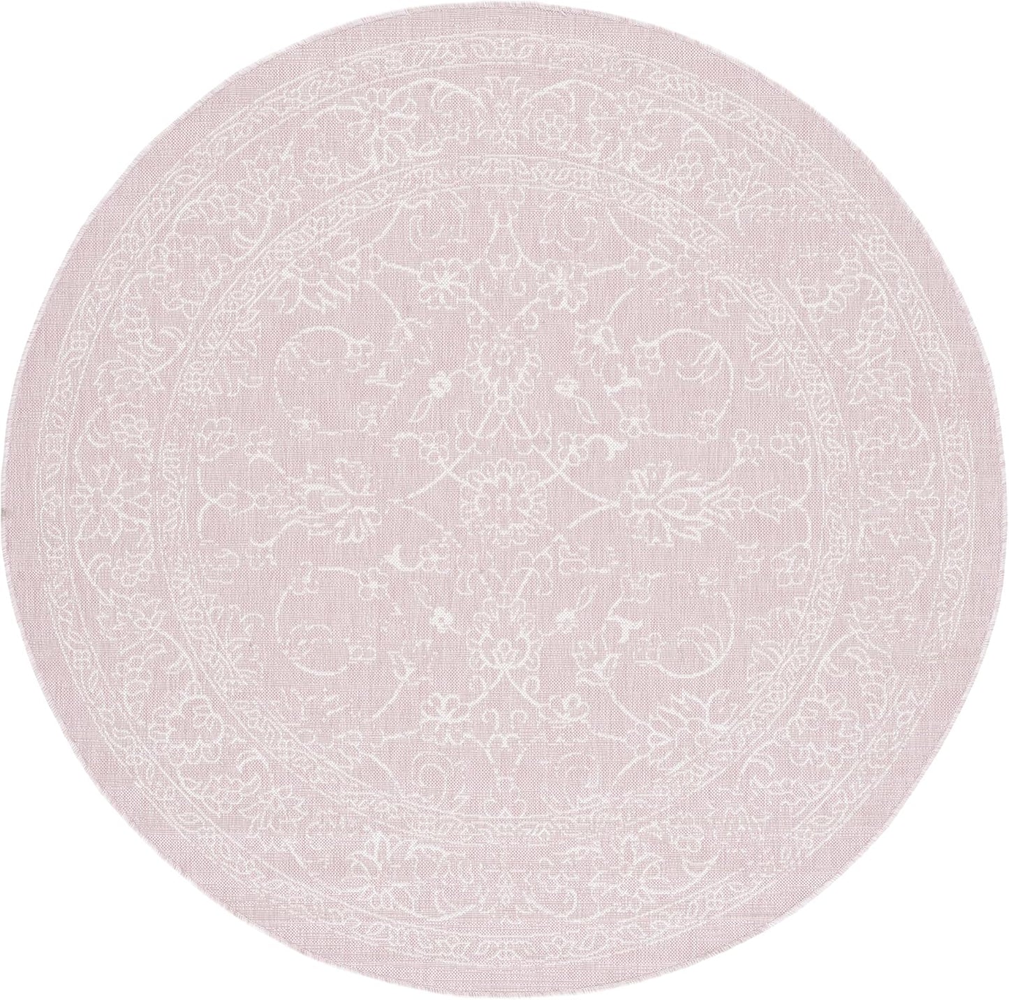 SAFAVIEH Courtyard Collection 6'7" Round Soft Pink/Ivory CY8680 Indoor/ Outdoor Waterproof Easy Cleaning Patio Backyard Mudroom Area Rug
