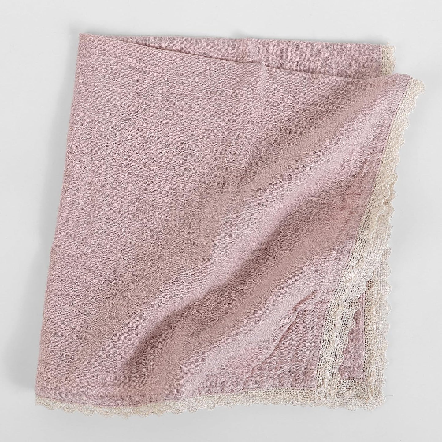 FINGERCRAFT Dinner Cloth Napkin Cotton Muslin Double Gauze 12 Pack with Classic Lace for Everyday Use, Wedding, Party, Christmas, Easter Napkins Cloth are Pre Shrunk and Good Absorbency Peach Wipe