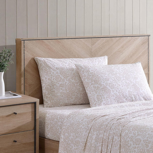 Stone Cottage - Queen Size Sheet Set, Crisp Percale Cotton Bedding with Matching Pillowcases, Fully Elastic Fitted Sheet, Deep Pocket, Floral Room Decor, Breathable All-Season Comfort (Mae Pink)