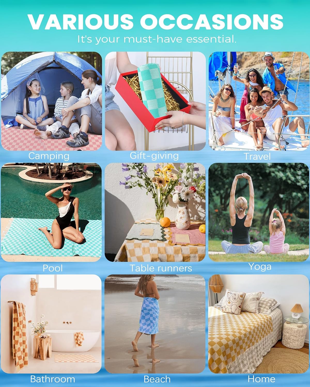 Travel Vacation Essentials Turkish Beach Towel Bath Towels Quick Dry Sand Free Oversized Bath Pool Swim Extra Large XL Blanket Adult Travel Cruise Accessories Must Haves Clearance Stuff Necessities