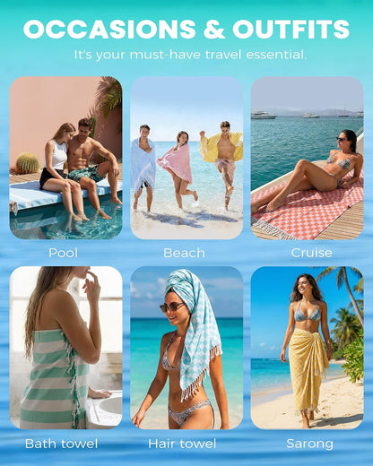 Travel Vacation Essentials Turkish Beach Towel Bath Towels Quick Dry Sand Free Oversized Bath Pool Swim Extra Large XL Blanket Adult Travel Cruise Accessories Must Haves Clearance Stuff Necessities