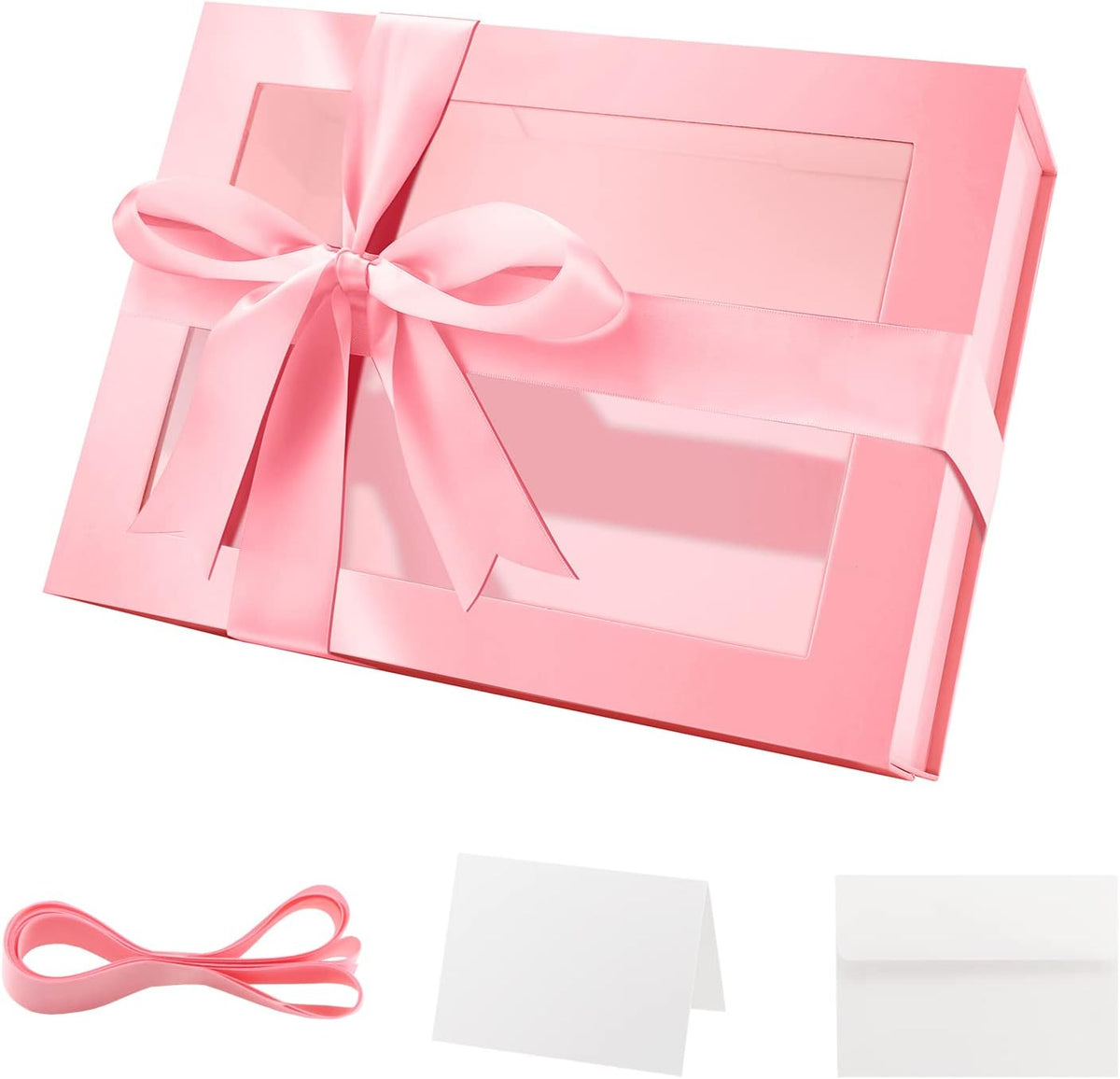 Pink Clear Magnetic Lid Gift Box with Window 9x6.5x3.8 Inches