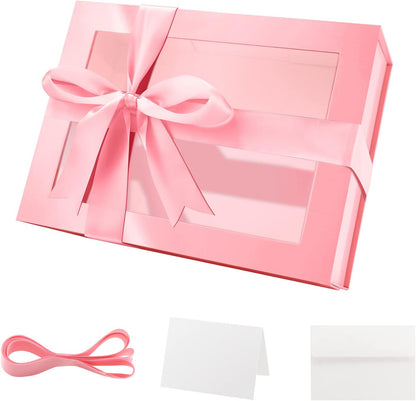Pink Clear Magnetic Lid Gift Box with Window 9x6.5x3.8 Inches