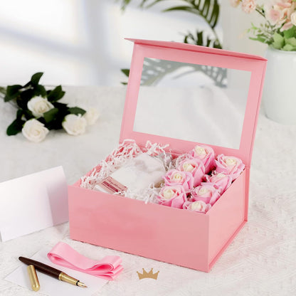Pink Clear Magnetic Lid Gift Box with Window 9x6.5x3.8 Inches