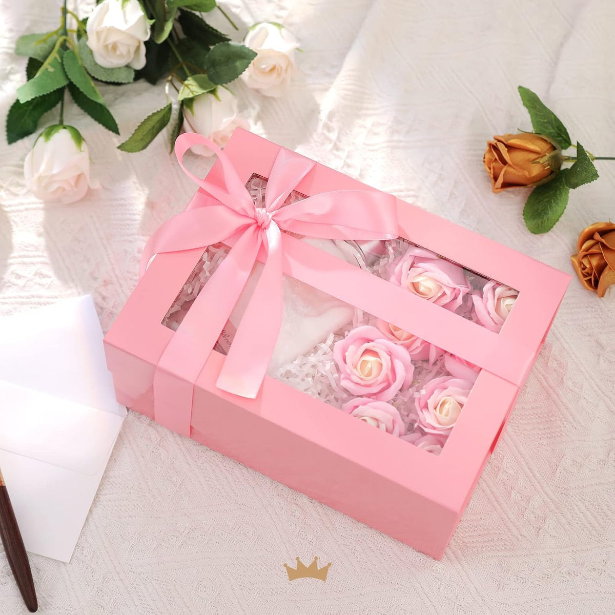 Pink Clear Magnetic Lid Gift Box with Window 9x6.5x3.8 Inches