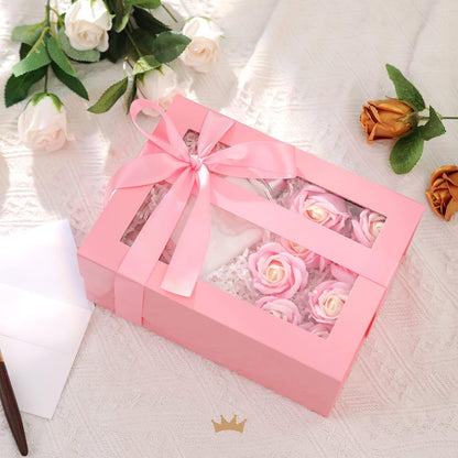 Pink Clear Magnetic Lid Gift Box with Window 9x6.5x3.8 Inches