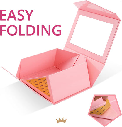 Pink Clear Magnetic Lid Gift Box with Window 9x6.5x3.8 Inches