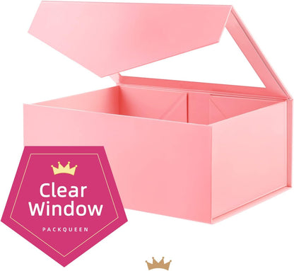 Pink Clear Magnetic Lid Gift Box with Window 9x6.5x3.8 Inches