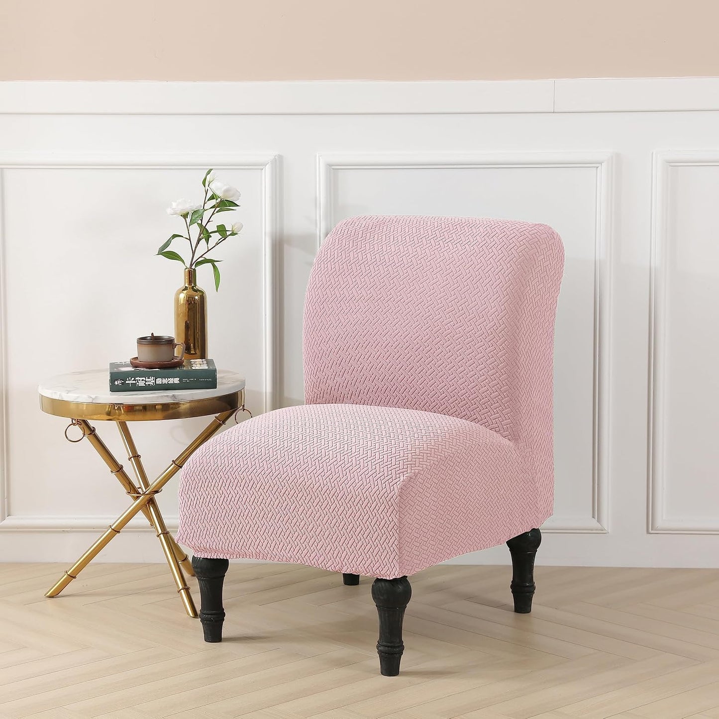 LiveGo Armless Accent Chair Cover Slipcover,Slipper Chair Stretch Spandex Removable for Armless Chair Furniture Protector for Living Dining Room Hotel (Pink)