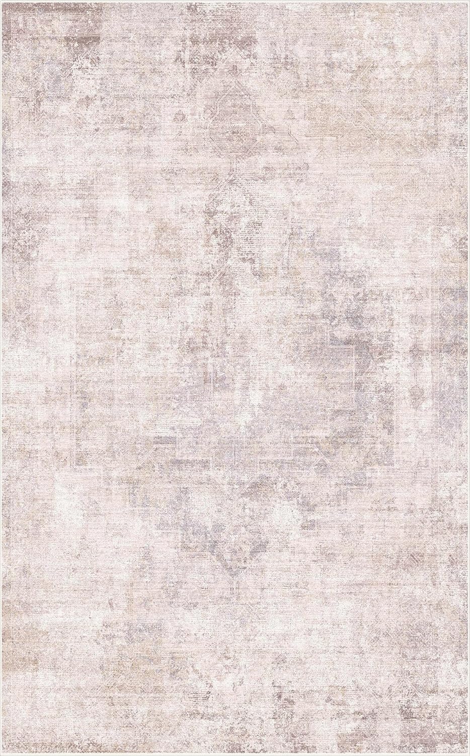 Hazo Haus Modern Washable Bedroom Area Rug 5x8, Abstract Rugs for Living Room, Dining Room, Kids Room Girls, Pink and Grey Distressed Medallion Pattern, Non Slip Low Pile Stain Resistent