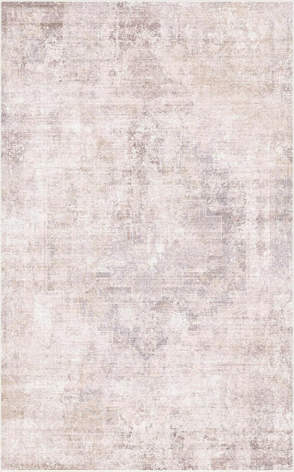 Hazo Haus Modern Washable Bedroom Area Rug 5x8, Abstract Rugs for Living Room, Dining Room, Kids Room Girls, Pink and Grey Distressed Medallion Pattern, Non Slip Low Pile Stain Resistent