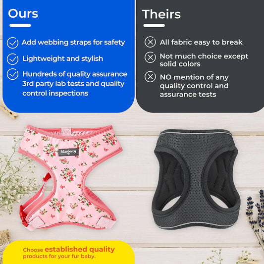 Blueberry Pet Soft & Comfy Spring Scent Inspired Floral Rose Baby Pink Dog Harness Vest, Chest Girth 13" - 16", X-Small, Adjustable Harnesses for Dogs