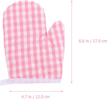 2Pcs Oven Mitts for Play Kitchen, Anti- Scald Gloves Microwave Oven Gloves Kitchen Mitts for Safe Baking Cooking (Pink Checkered)