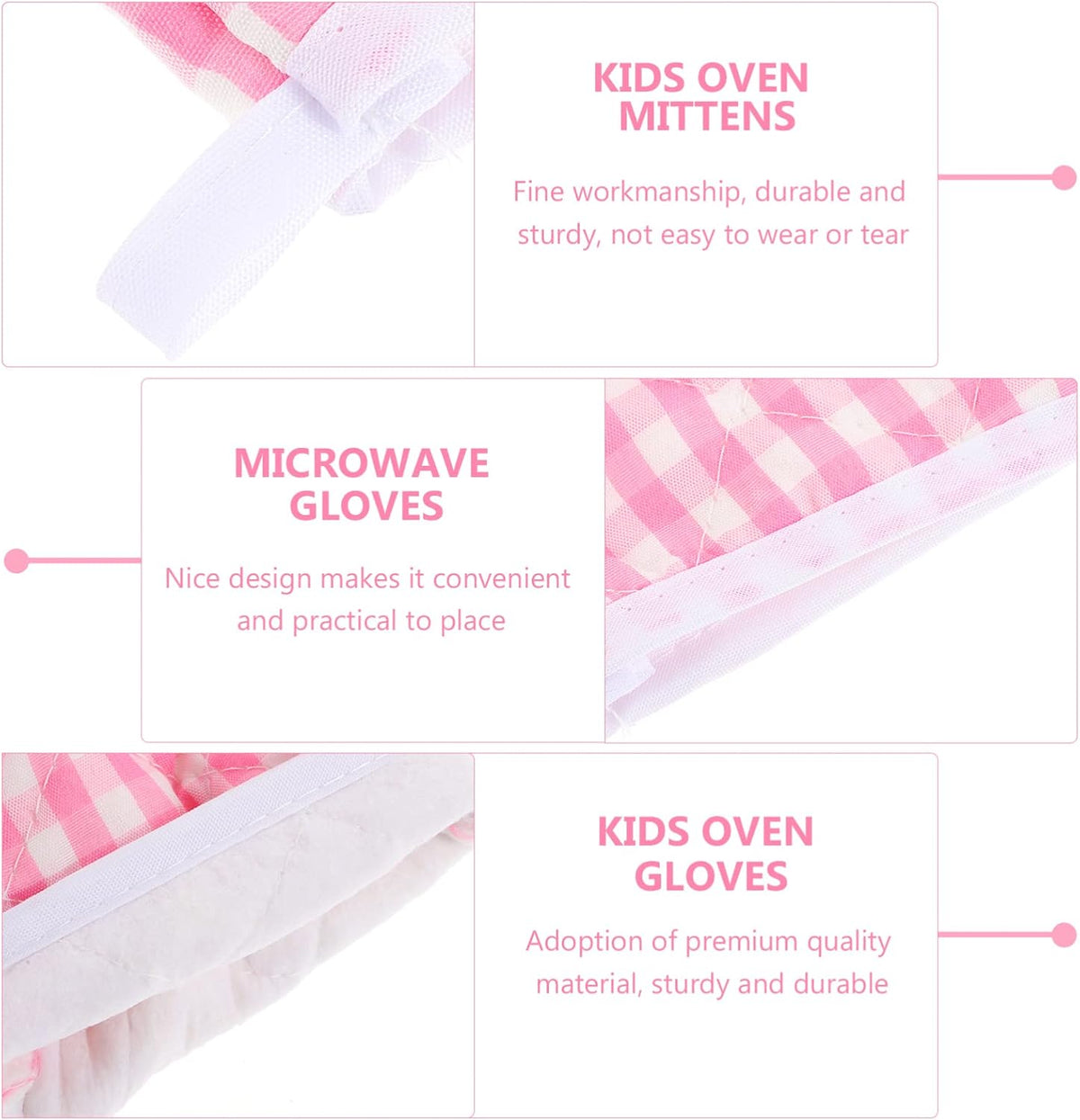 2Pcs Oven Mitts for Play Kitchen, Anti- Scald Gloves Microwave Oven Gloves Kitchen Mitts for Safe Baking Cooking (Pink Checkered)