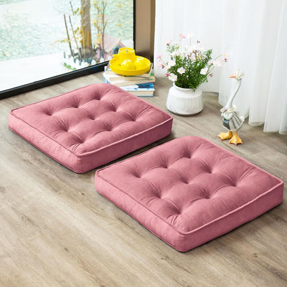 Floor Pillow Set of 2, Memory Foam Meditation Cushion, Floor Cushions for Adults Sitting, Large Square Seat Cushions for Yoga, Living Room, 20x20 Inch (Pink)