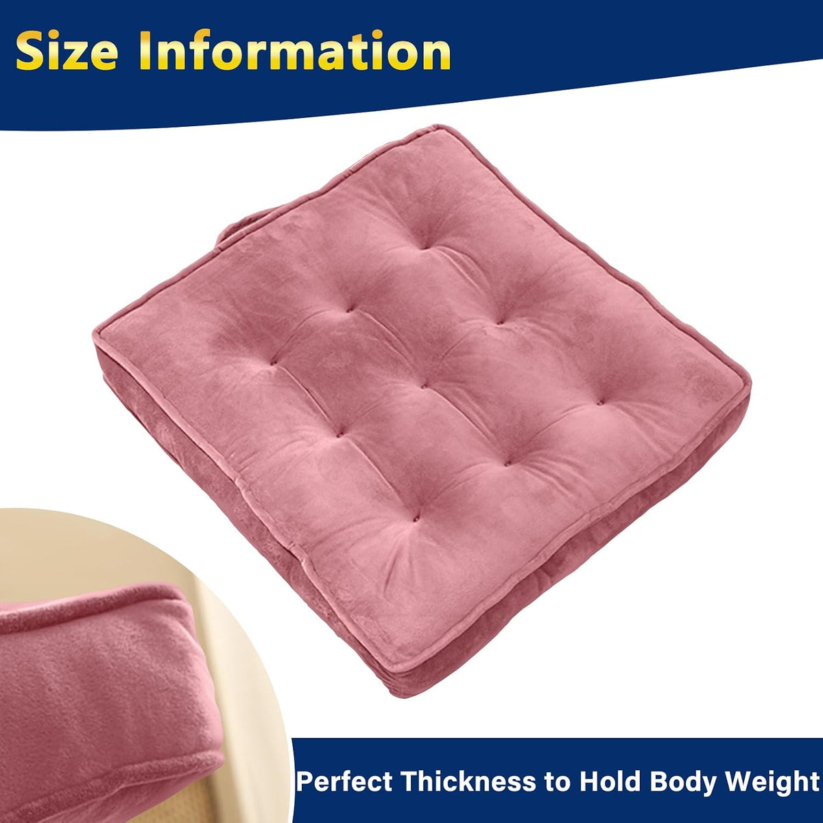Floor Pillow Set of 2, Memory Foam Meditation Cushion, Floor Cushions for Adults Sitting, Large Square Seat Cushions for Yoga, Living Room, 20x20 Inch (Pink)
