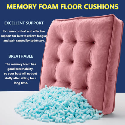 Floor Pillow Set of 2, Memory Foam Meditation Cushion, Floor Cushions for Adults Sitting, Large Square Seat Cushions for Yoga, Living Room, 20x20 Inch (Pink)