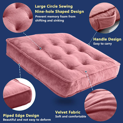 Floor Pillow Set of 2, Memory Foam Meditation Cushion, Floor Cushions for Adults Sitting, Large Square Seat Cushions for Yoga, Living Room, 20x20 Inch (Pink)