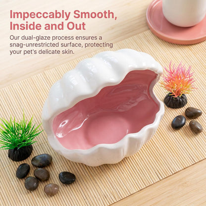 Axolotl Tank Accessories - Extra Large Ceramic Fish Tank Cave with 2PCS Artificial Plants, Double Sided Glaze Shell Shape Hideout, Aquarium Hides Cave Decor Shelter for Betta, Pet Frog, Fish(Pink)