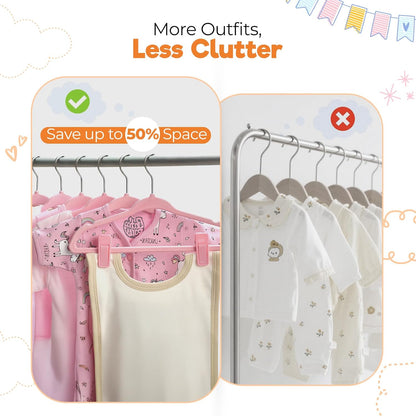 Velvet Baby Hangers with 10x Clips and 8X Dividers (30 Pack) | 11” Ultra-Slim Baby Clothes Hangers | Non-Slip Felt | Space-Saving Nursery & Infant Closet Organizer | Pink