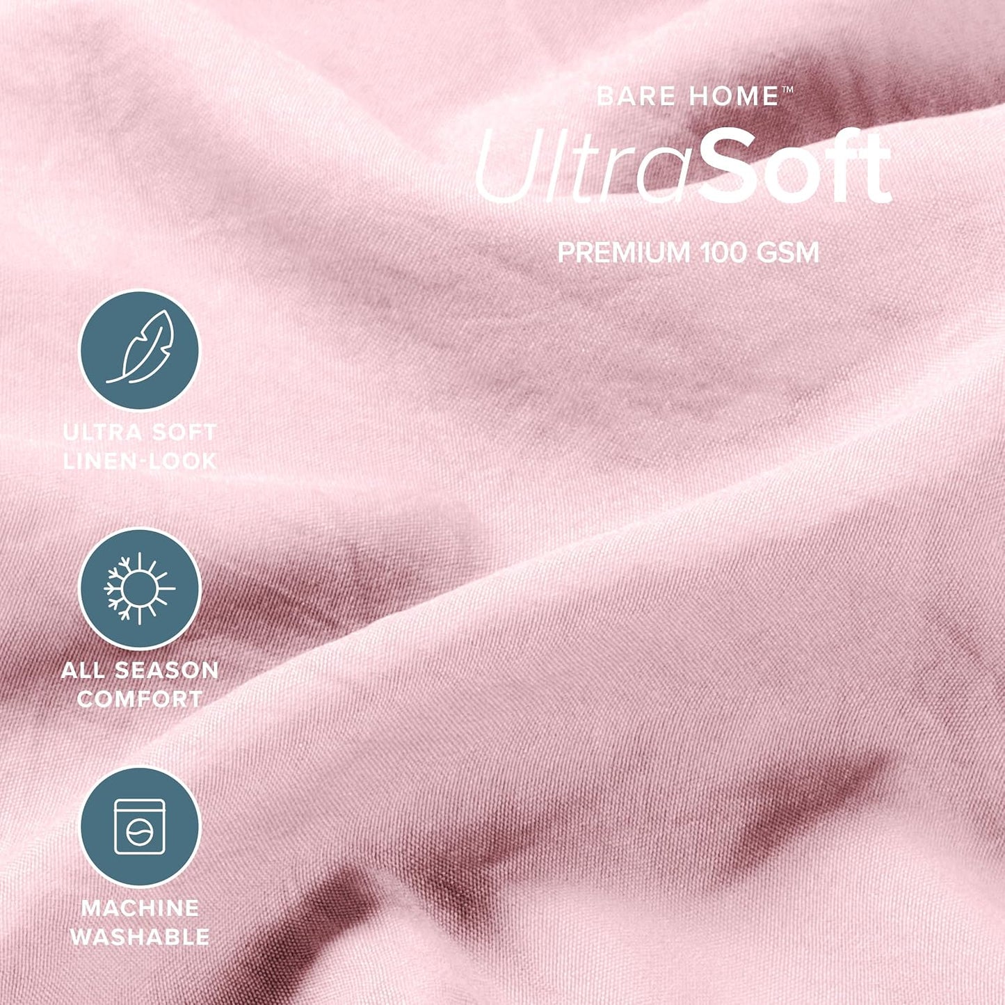 Bare Home Queen Sheet Set - Luxury 1800 Ultra-Soft Stonewashed Microfiber - Brushed - Deep Pockets - Easy Fit - Breathable Bedding - Sheet Sets & Pillowcases (Queen, Dusty Pink)
