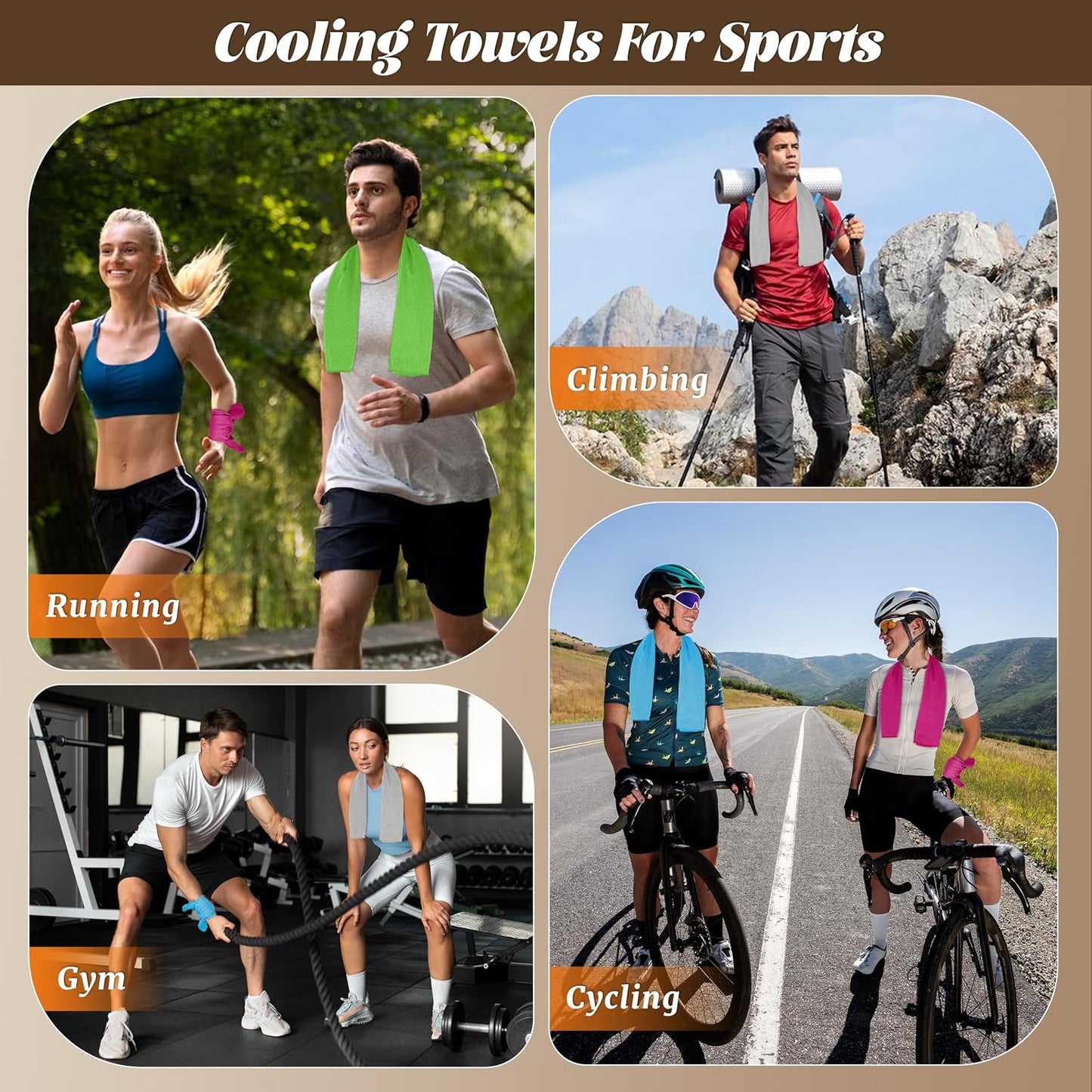 Cooling Towels, Soft Breathable Cooling Towels for Neck and Face, Microfiber Gym Towels for Men and Women with Waterproof Bag & Carabiner, Sweat Towel for Yoga (Light Blue/Green/Pink/Grey)