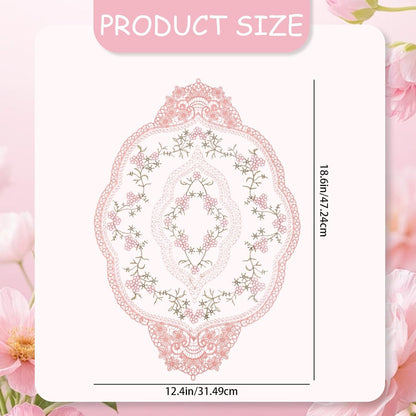 4Pcs Retro Lace Placemat | Lace Doilie for Tables Elegant French Crochet Doilies Pink Oval Cup Mat | Table Mats Fashionable Laces Doilies Hollow Vase Mat for Table Decor Home Kitchen Wedding(Pink)