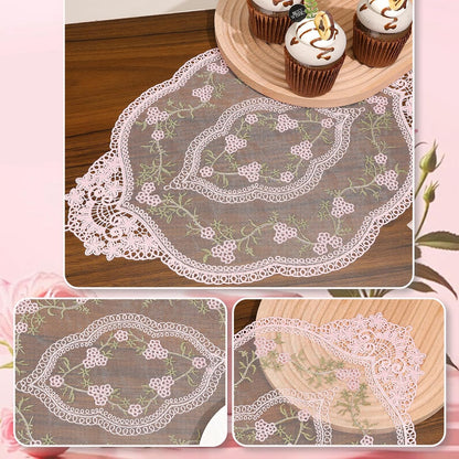 4Pcs Retro Lace Placemat | Lace Doilie for Tables Elegant French Crochet Doilies Pink Oval Cup Mat | Table Mats Fashionable Laces Doilies Hollow Vase Mat for Table Decor Home Kitchen Wedding(Pink)