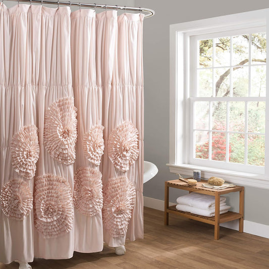 Lush Decor Serena Shower Curtain, 72" W x 72" L, Blush -Ruffled Bathroom Curtain - Pink Fabric Shower Curtains - Coquette Decor