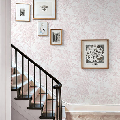 Heroad Pink Peel and Stick Wallpaper Toile Floral Contact Paper Boho Leaf Removable Wall Paper Self Adhesive Stick On Wallpaper for Girls Bedroom Bathroom Renter Friendly Vinyl Roll 17.3''X78.7''