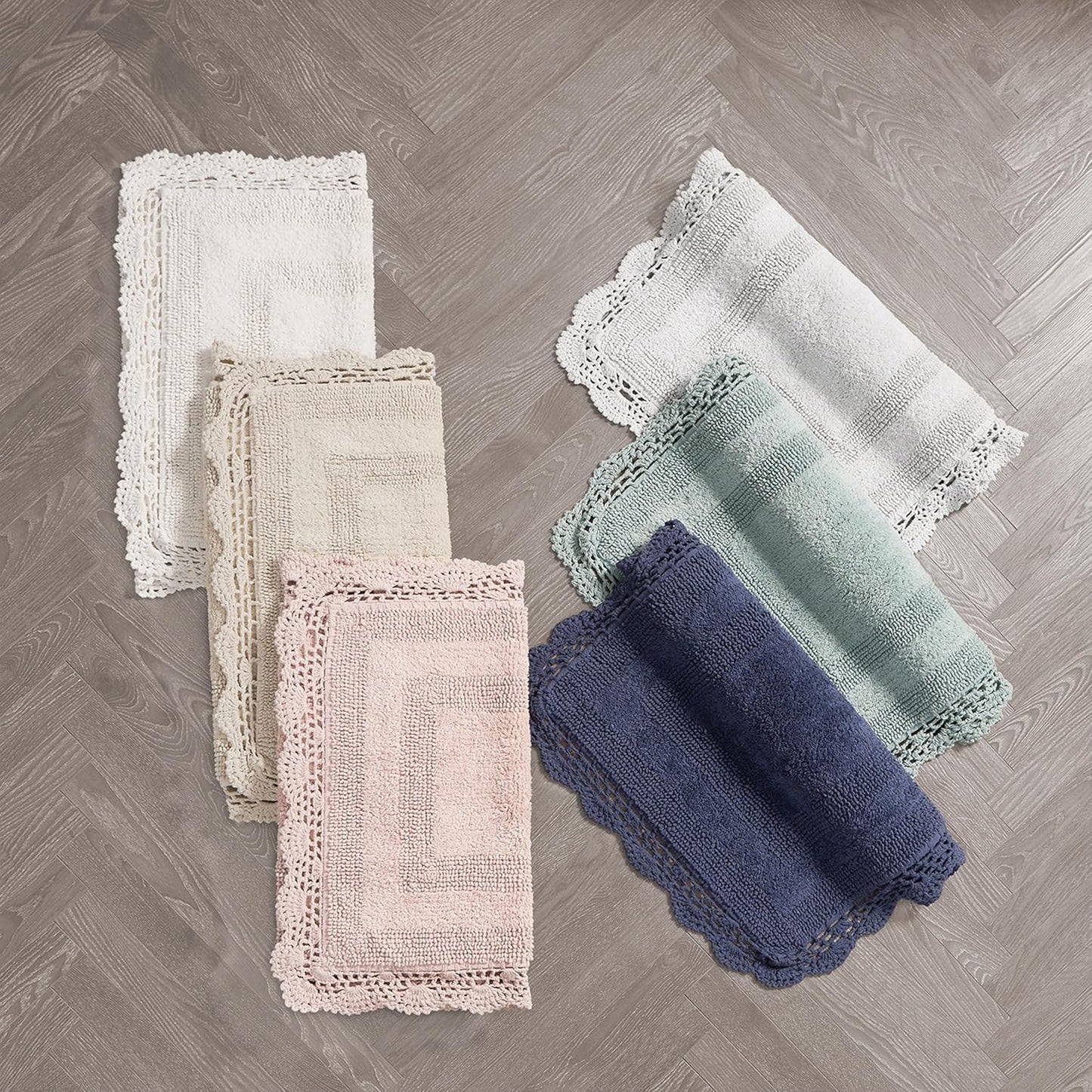 Laura Ashley Absorbent Bath Mat Reversible Crochet Soft and Plush Bathroom Mat 100% Cotton 24x40 Bath Rug, Blush Pink