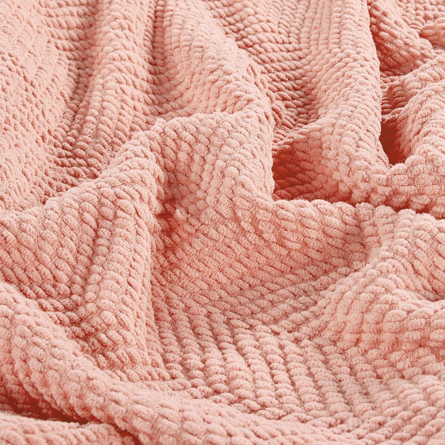 Home Soft Things Pink Throw Blanket Knitted Tweed Throw 50'' x 60'', Peach Melba, Super Soft Cozy Warm Comfortable Breathable Throw for Living Room Chair Couch Bed Sofa Bedroom Home Décor