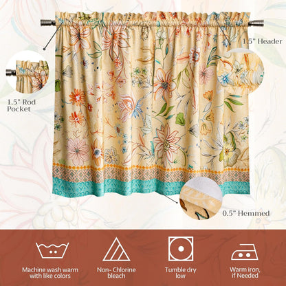 Maison d' Hermine Kitchen Curtain Set for Windows 100% Cotton Set of Kitchen Curtain Valance for Home [2 Tier (28"X36") and 1 Valance (56"X18")] Cafe Spring Summer (Luxury Loft - Peach)