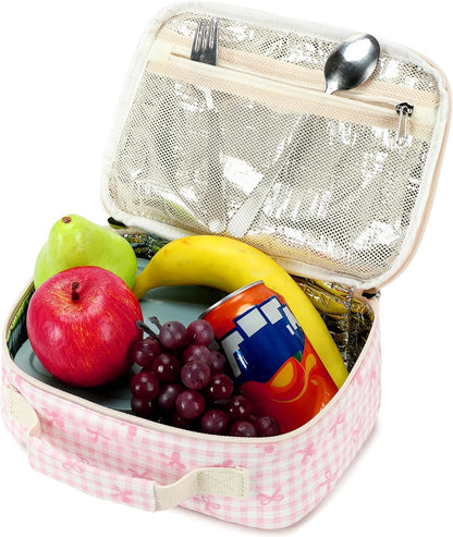 LEDAOU Lunch Box Kids Insulated Lunch Bag Girls Toddler Reusable Lunchbox for School Picnic Hiking (Bowknot-Pink)